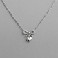 14K Rose Gold Bow & Heart Necklace • Dainty Charm Pendant