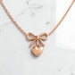 14K Rose Gold Bow & Heart Necklace • Dainty Charm Pendant