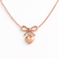 14K Rose Gold Bow & Heart Necklace • Dainty Charm Pendant