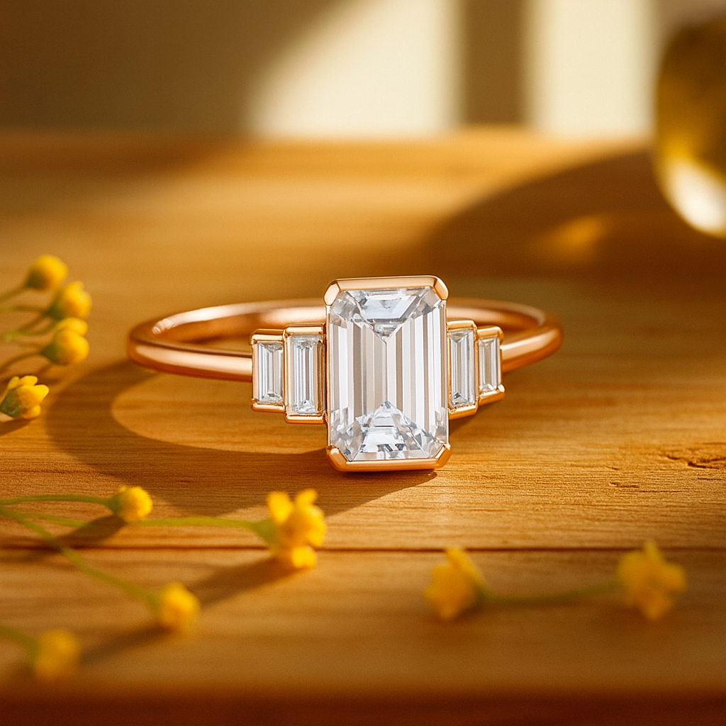 1.50 ct Five Stone Emerald Cut Lab Grown Diamond Engagement Ring