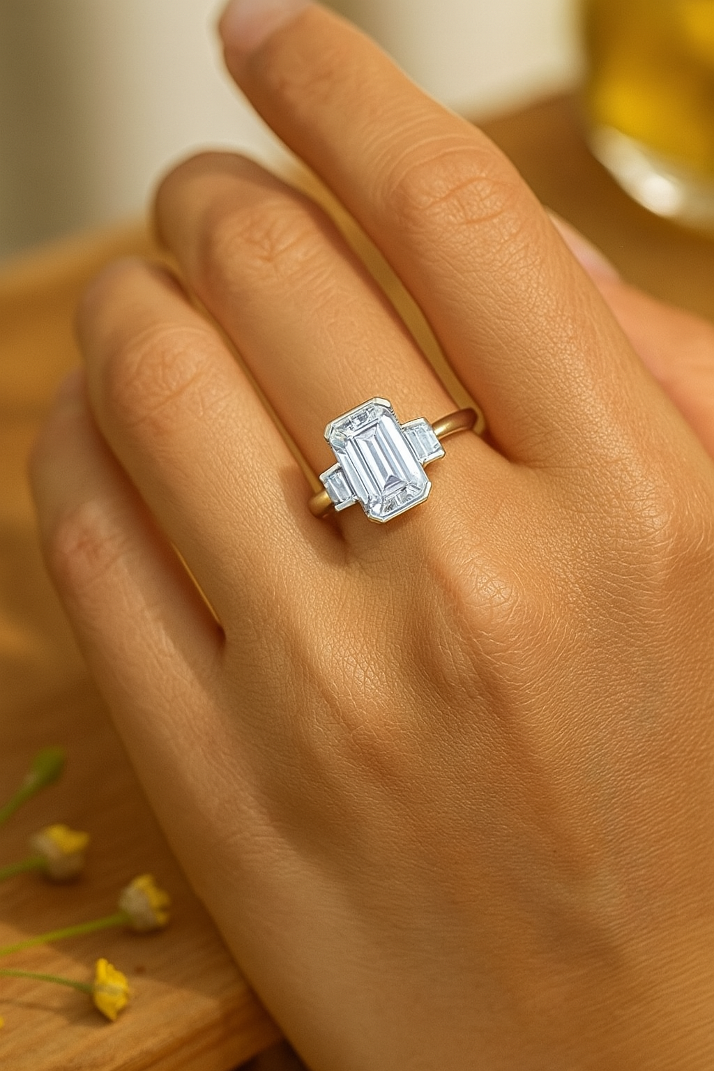 1.50 ct Five Stone Emerald Cut Lab Grown Diamond Engagement Ring
