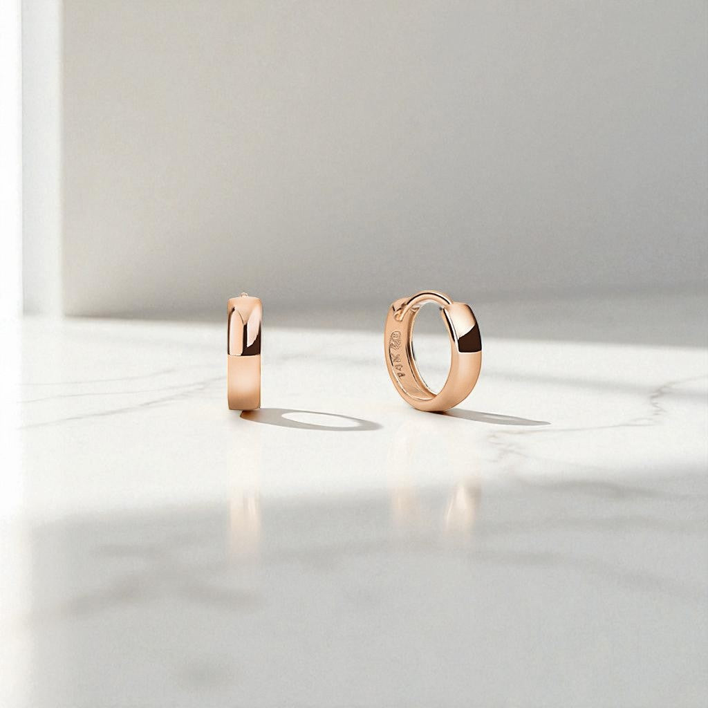 Bold Huggie Hoop Earrings • 14K Rose Gold Small Chunky Hoops