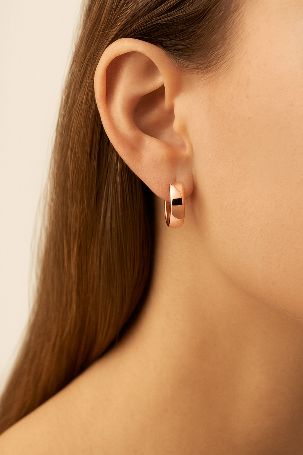 Bold Huggie Hoop Earrings • 14K Rose Gold Small Chunky Hoops