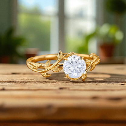 Vintage 1.00ct Round Cut Leaf Lab Grown Diamond Engagement Ring