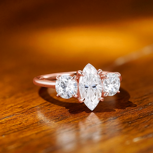 1.00 ct Three Stone Marquise Cut Lab Grown Diamond Engagement Ring