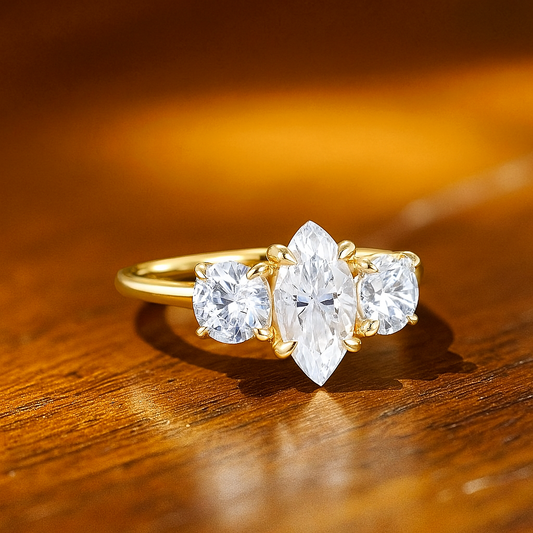 1.00 ct Three Stone Marquise Cut Lab Grown Diamond Engagement Ring