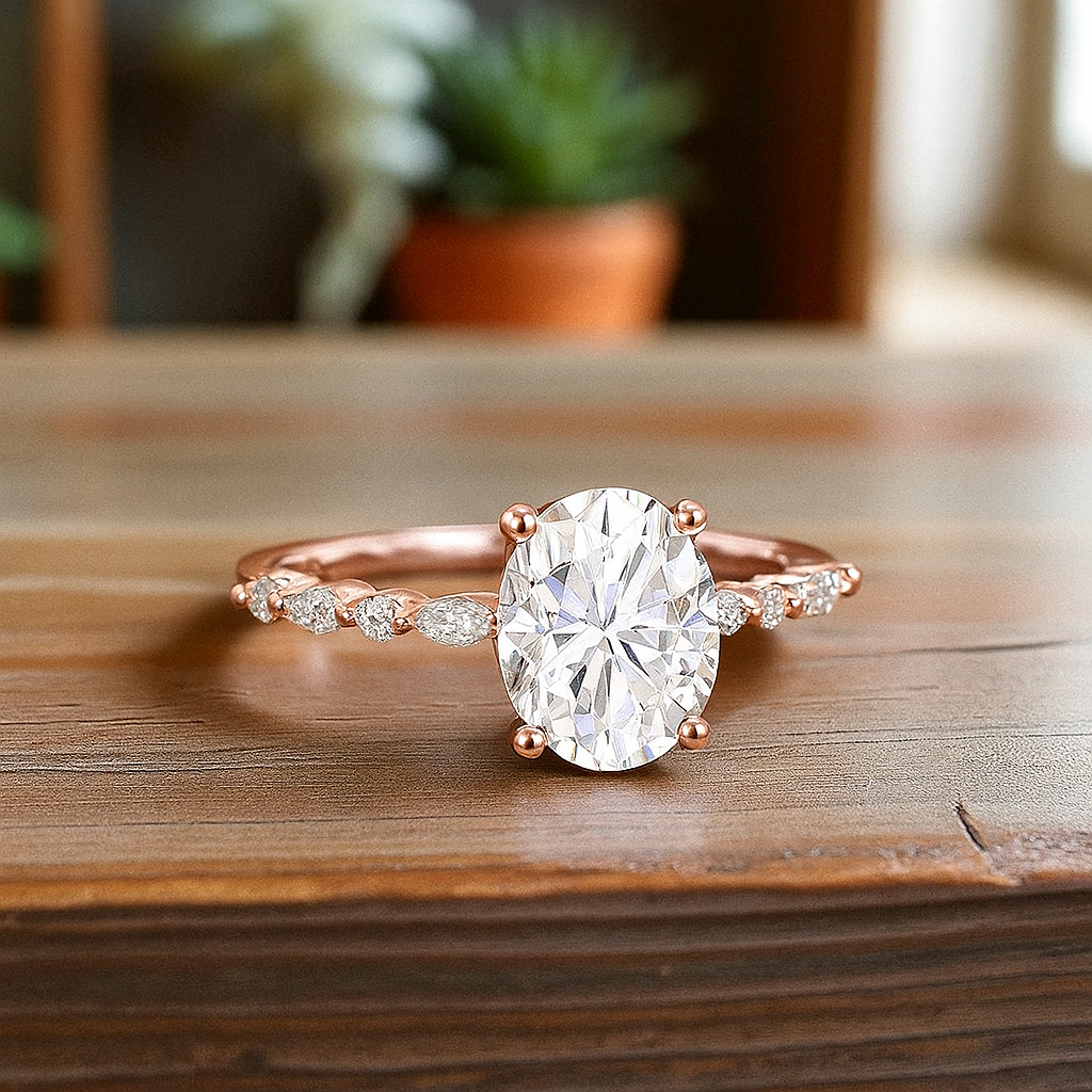 1.5CT Oval Lab Grown Diamond Engagement Ring • Vintage-Inspired White Gold Ring
