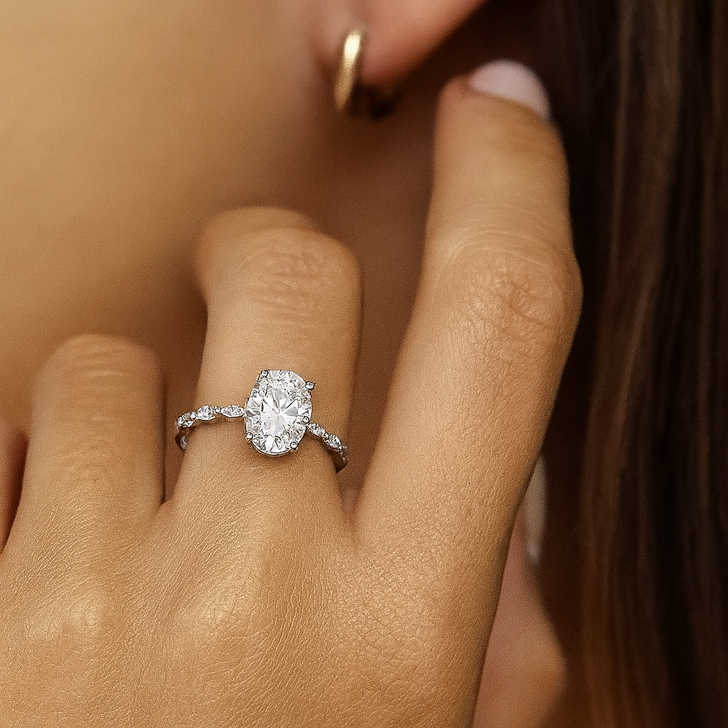 1.5CT Oval Lab Grown Diamond Engagement Ring • Vintage-Inspired White Gold Ring