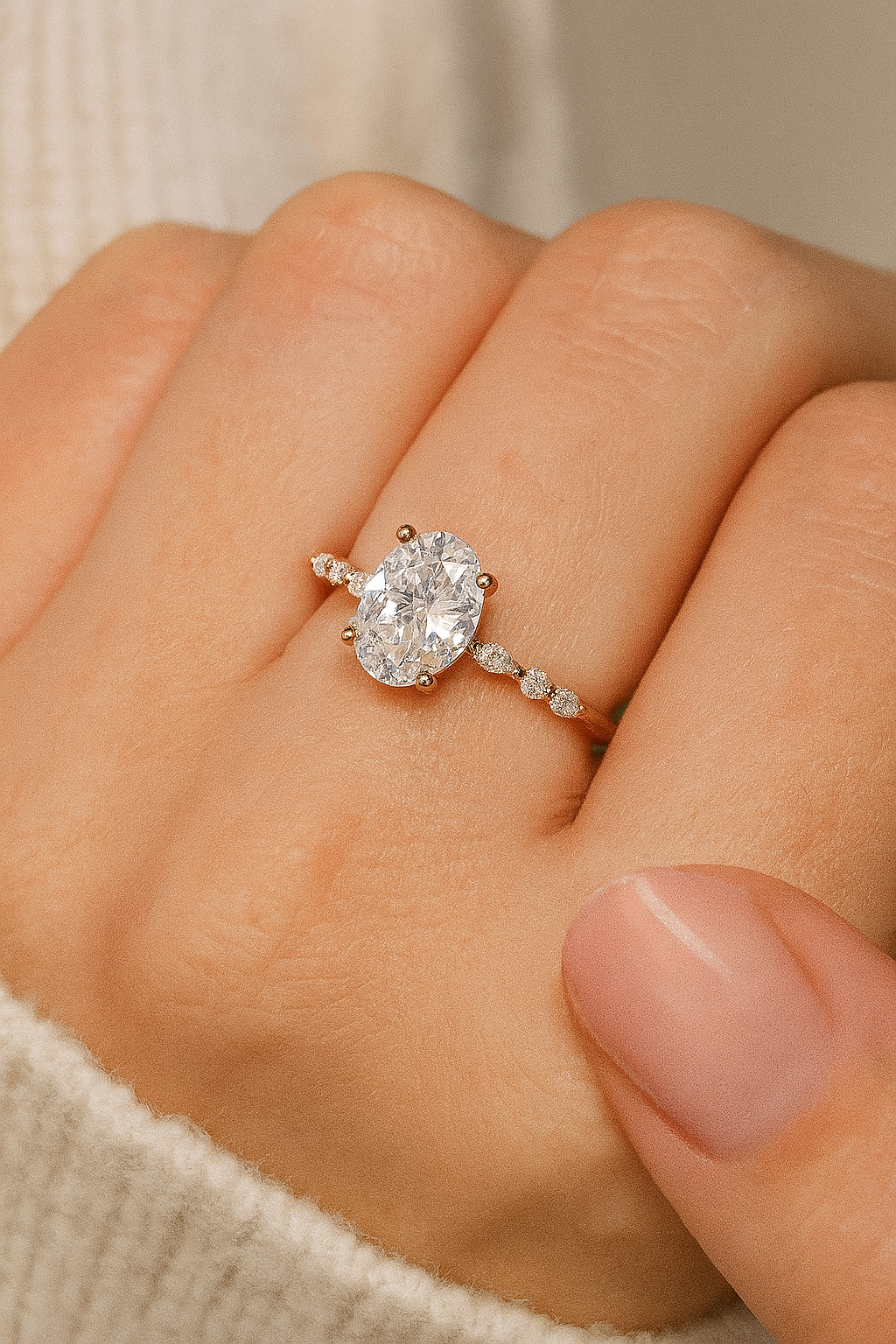 1.5CT Oval Lab Grown Diamond Engagement Ring • Vintage-Inspired White Gold Ring