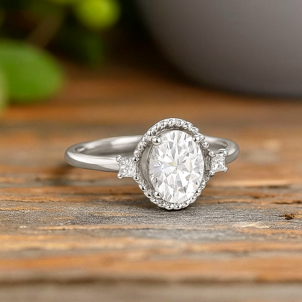 1.25 ct Oval Lab Grown Diamond Rose Gold Engagement Ring • Unique Bezel Set Diamond Ring