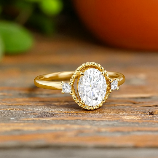 1.25 ct Oval Lab Grown Diamond Rose Gold Engagement Ring • Unique Bezel Set Diamond Ring