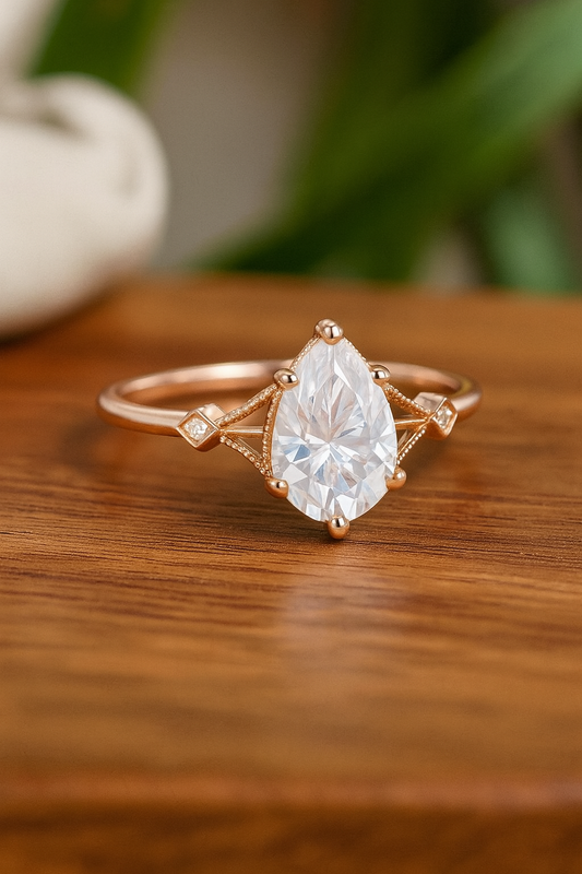2.0ct Pear Cut Lab Grown Diamond Engagement Ring • Vintage Art Deco Inspired Ring