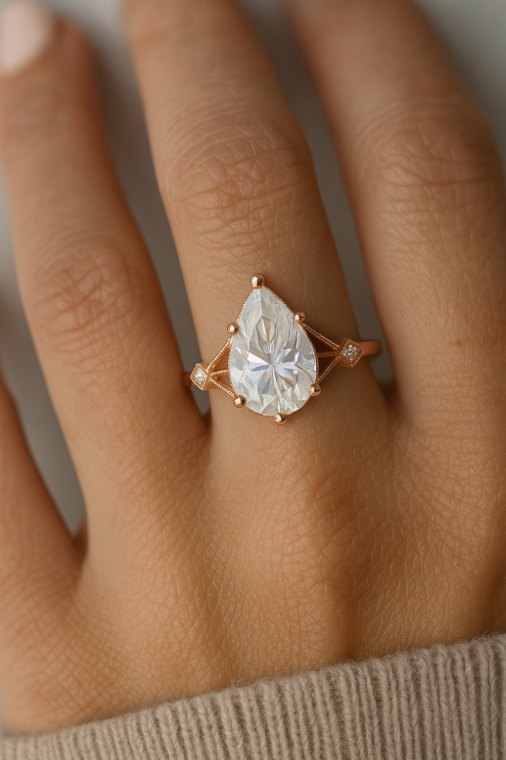 2.0ct Pear Cut Lab Grown Diamond Engagement Ring • Vintage Art Deco Inspired Ring