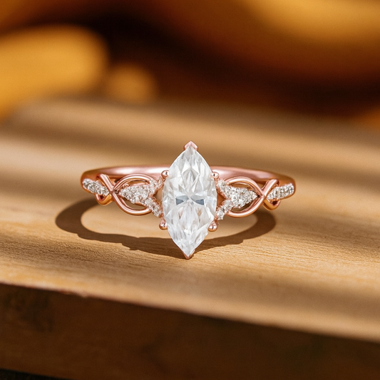 1.00ct Marquise Lab Grown Diamond Engagement Ring • Vintage Twist White Gold Ring