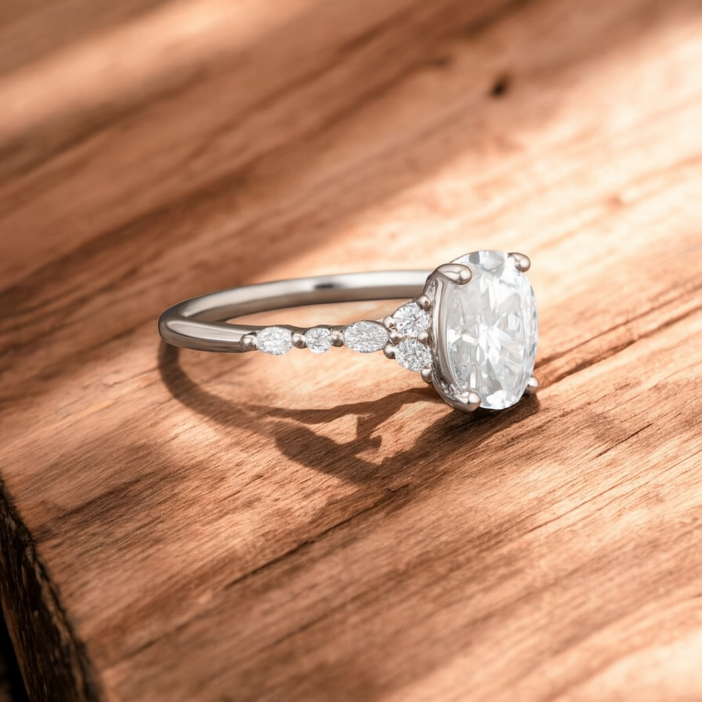 1.25 ct Oval Lab Grown Diamond Engagement Ring • Rose Gold Cluster Bridal Ring