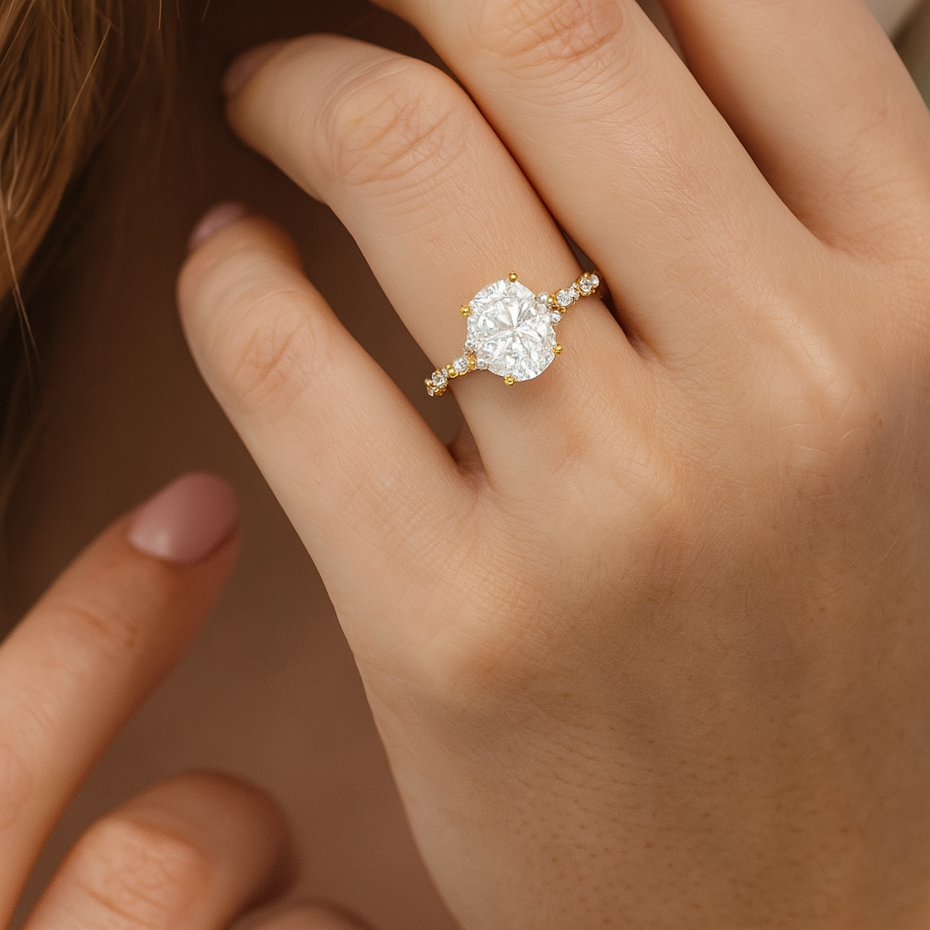 1.25 ct Oval Lab Grown Diamond Engagement Ring • Rose Gold Cluster Bridal Ring