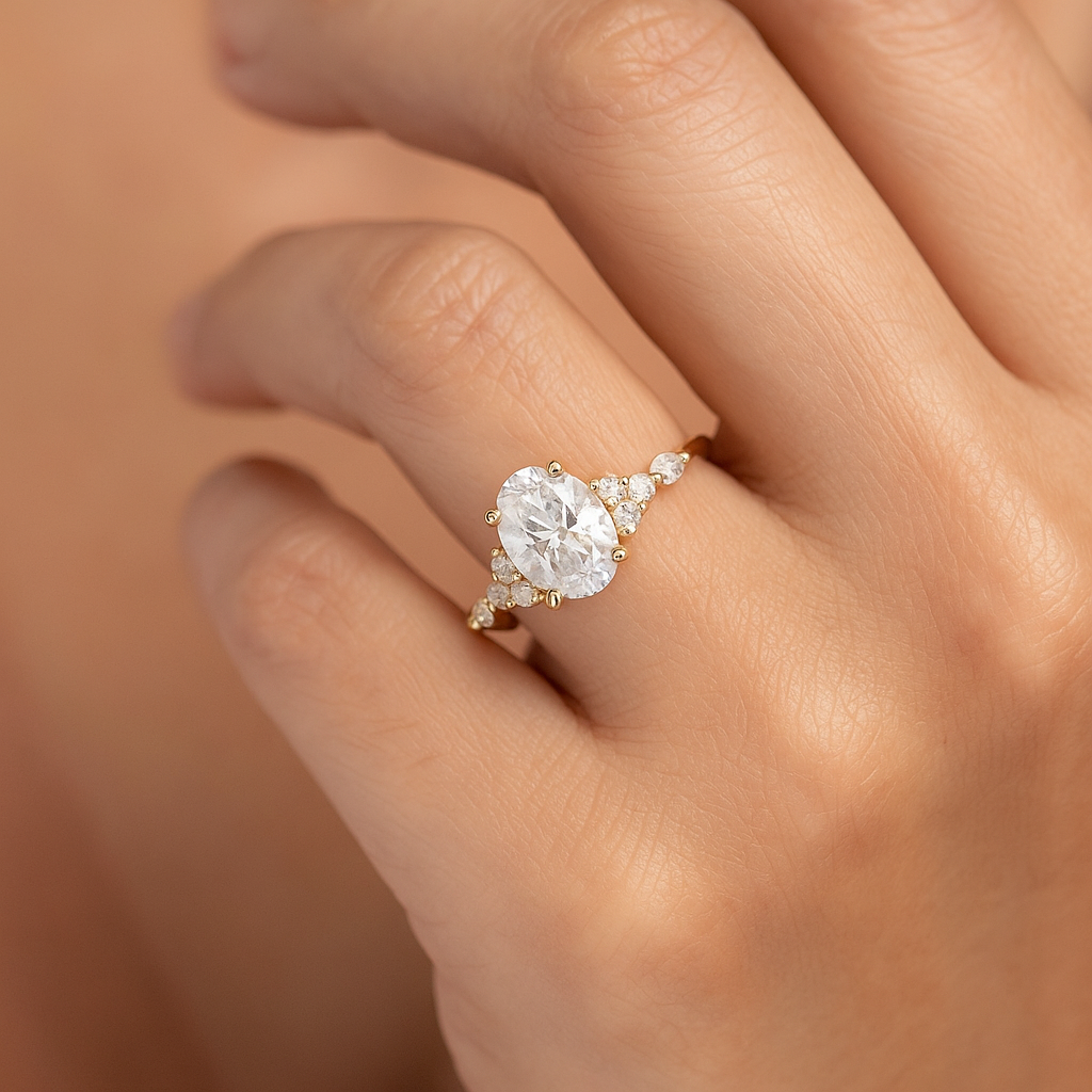 1.25 ct Oval Lab Grown Diamond Engagement Ring • Rose Gold Cluster Bridal Ring