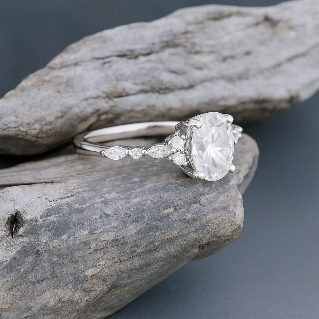 1.25 ct Oval Lab Grown Diamond Engagement Ring • Rose Gold Cluster Bridal Ring
