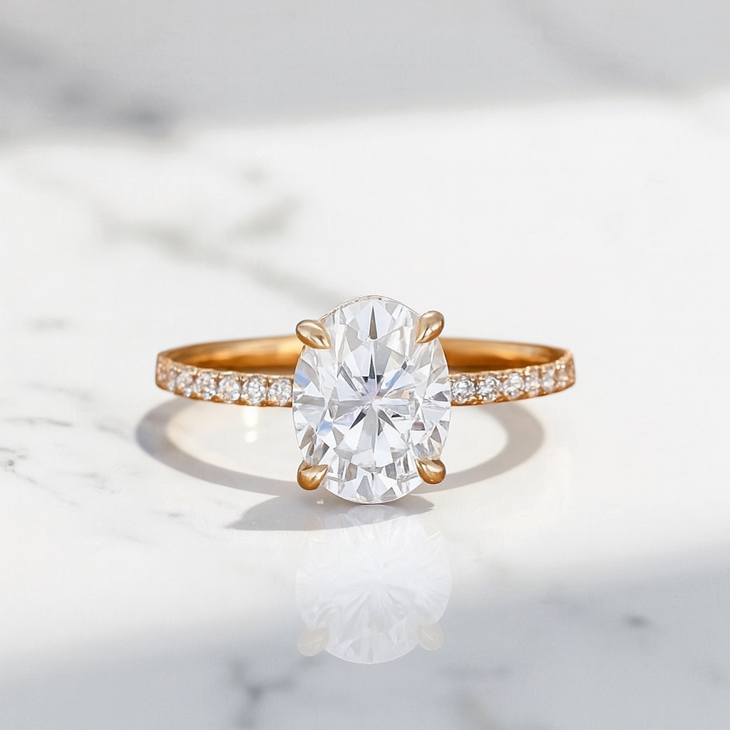 2.40CT Oval Cut Lab Grown Diamond Engagement Ring.Half Eternity Bridal Ring