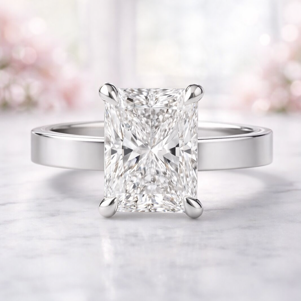 2 Ct Radiant Cut Lab Diamond Solitaire Ring with Hidden Halo