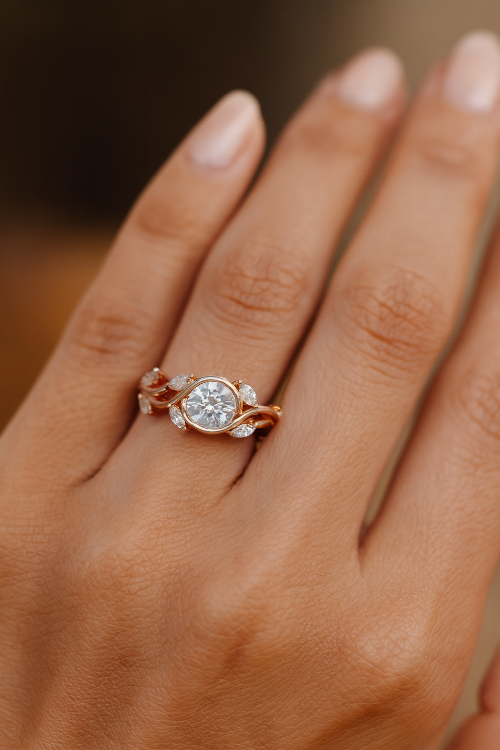 Vintage 0.50ct Round Cut Leaf Lab Grown Diamond Engagement Ring