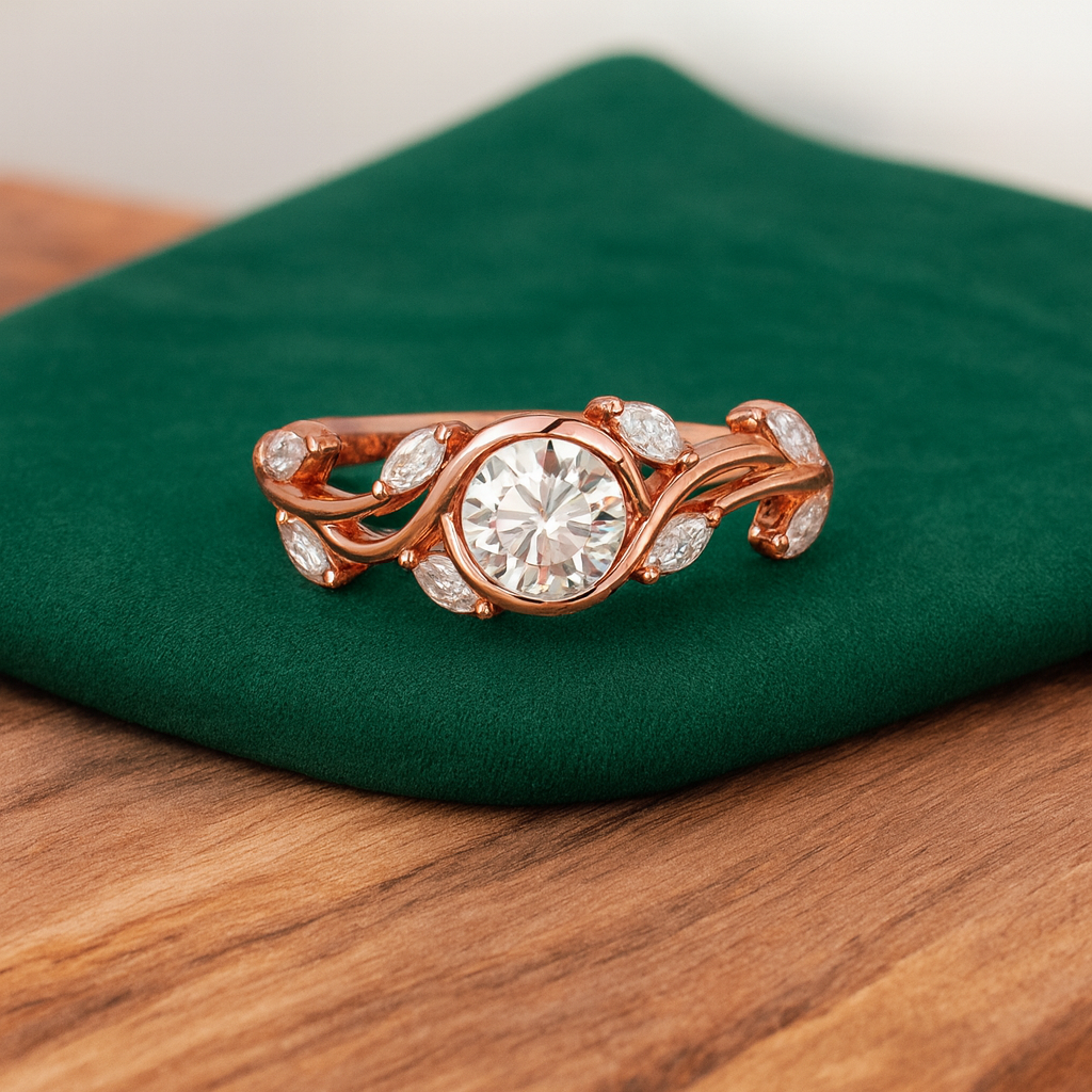 Vintage 0.50ct Round Cut Leaf Lab Grown Diamond Engagement Ring