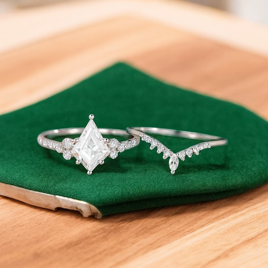 1.905ct Kite Cut Lab Grown Diamond Engagement Ring Set