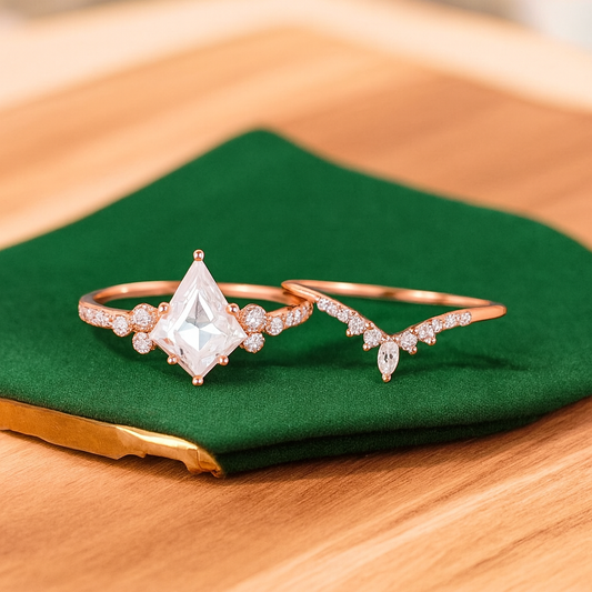 1.905ct Kite Cut Lab Grown Diamond Engagement Ring Set