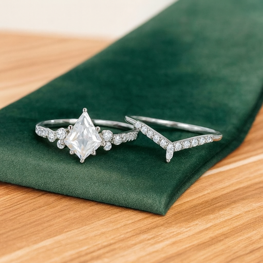1.930ct Kite Cut Lab Grown Diamond Engagement Ring Set