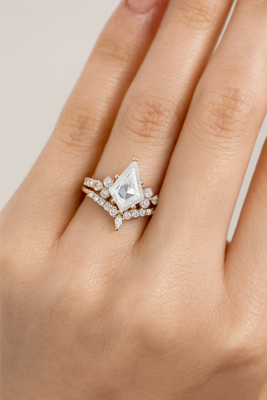 1.930ct Kite Cut Lab Grown Diamond Engagement Ring Set