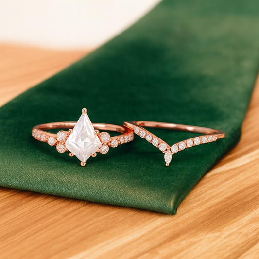 1.930ct Kite Cut Lab Grown Diamond Engagement Ring Set