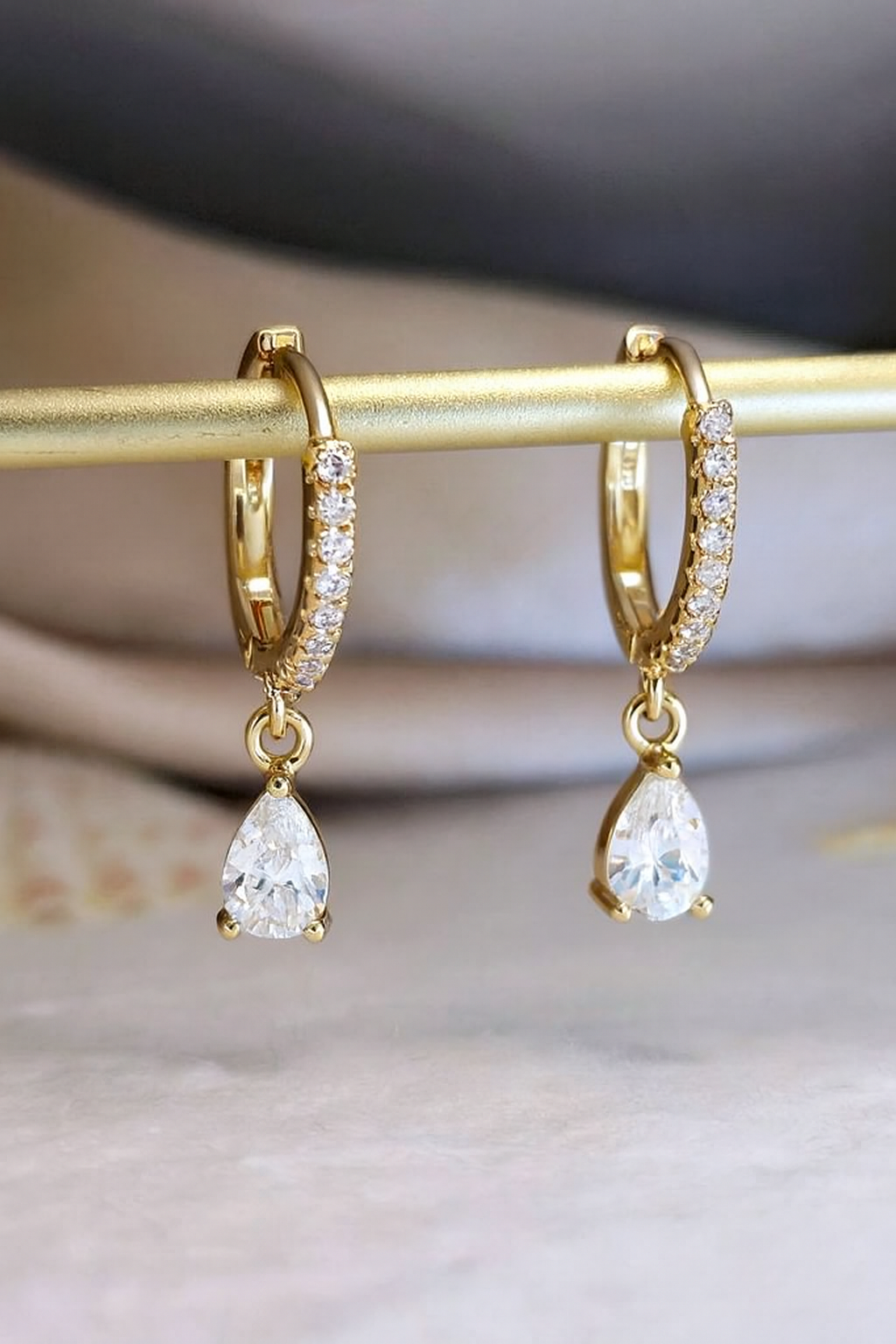 1.30Ct Pear Cut Lab Grown Diamond Hoop Earrings • 14K Rose Gold Dangle Earrings