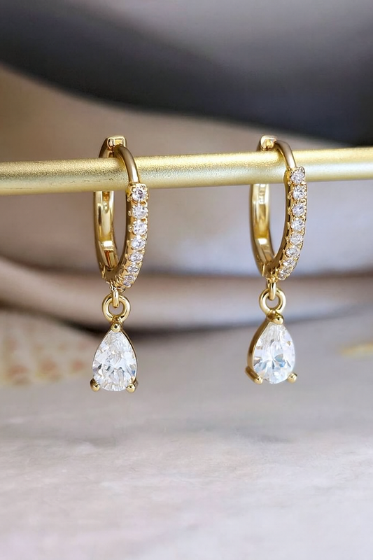 1.30Ct Pear Cut Lab Grown Diamond Hoop Earrings • 14K Rose Gold Dangle Earrings