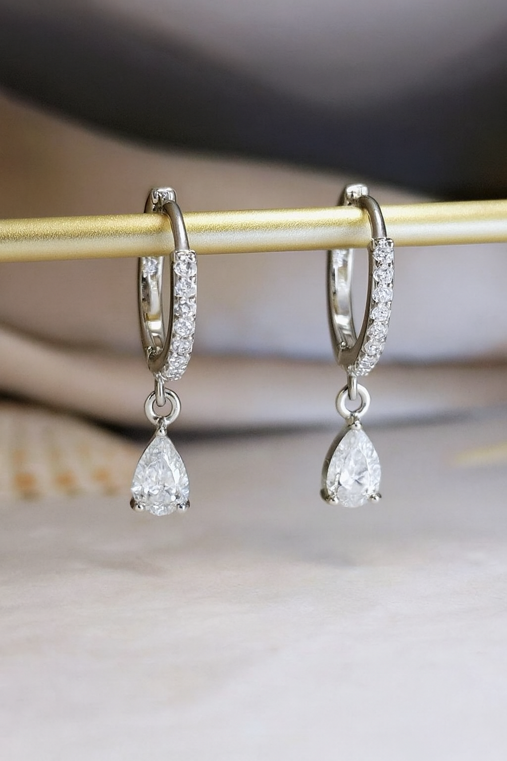 1.30Ct Pear Cut Lab Grown Diamond Hoop Earrings • 14K Rose Gold Dangle Earrings