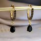Black Lab Grown Diamond Hoop Earrings • 14K Yellow Gold Dangle Earrings