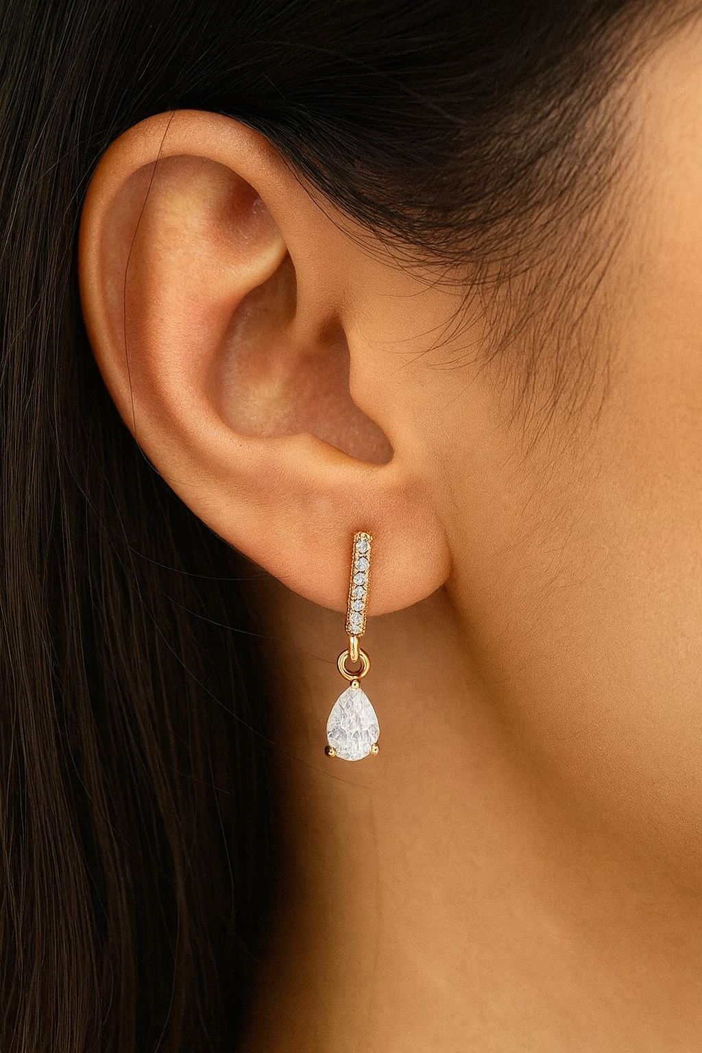 1.30Ct Pear Cut Lab Grown Diamond Hoop Earrings • 14K Rose Gold Dangle Earrings