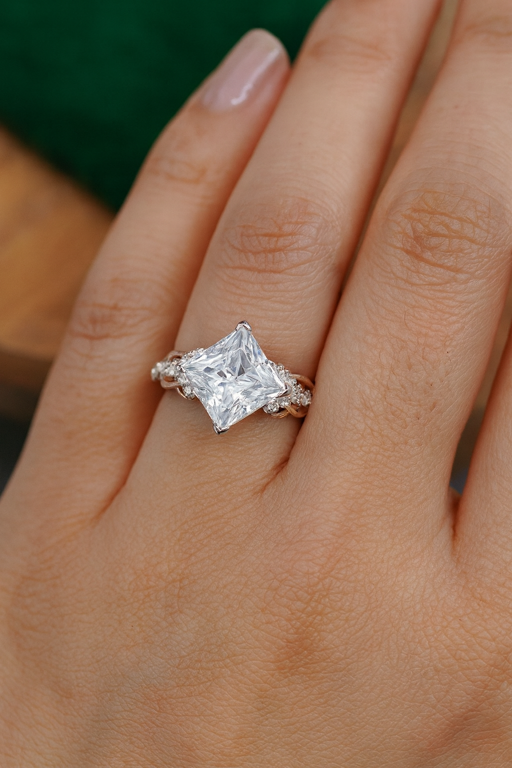1.5 CT Princess Cut Lab Grown Diamond Engagement Ring • Vintage 14k Yellow Gold Twist Band