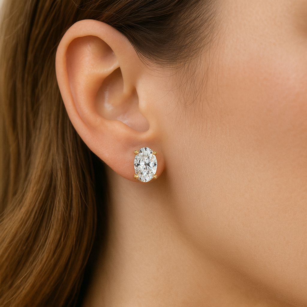 4 Carat Oval Cut Lab Grown Diamond Stud Earrings • Classic Solitaire Earrings