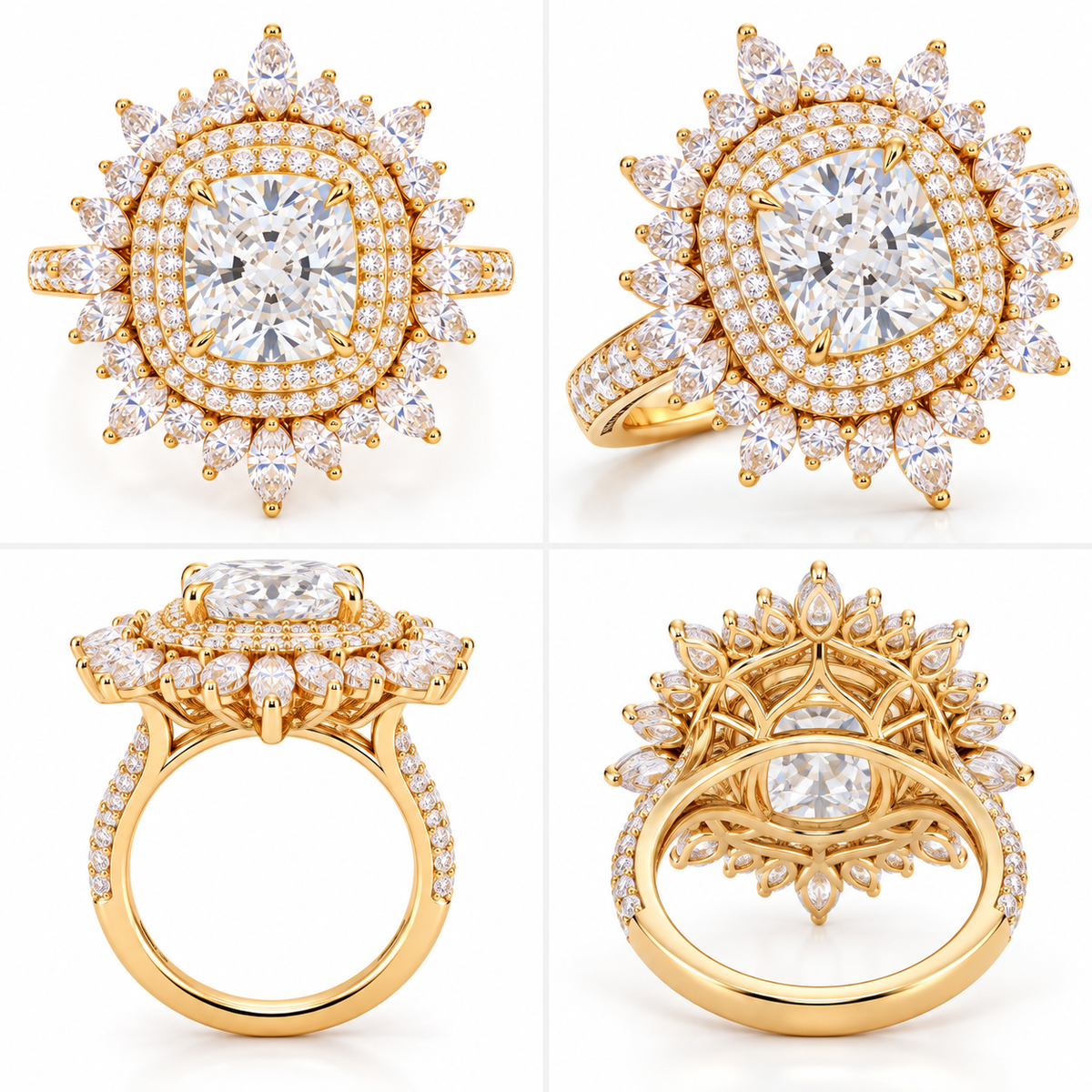 cushion cut lab grown diamond ring with side stones