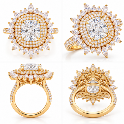 cushion cut lab grown diamond ring with side stones