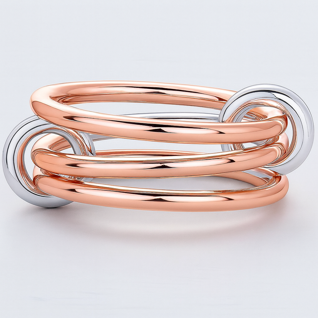 14K Solid Gold Two-Toned Multi Link Connector Ring Interlocking Connector Ring