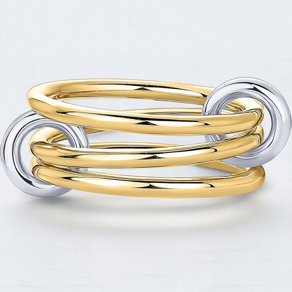 14K Solid Gold Two-Toned Multi Link Connector Ring Interlocking Connector Ring