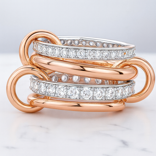 Lab Grown Diamond Interlocked Multi-Band Ring • 14K Two-Toned Gold Connector Ring