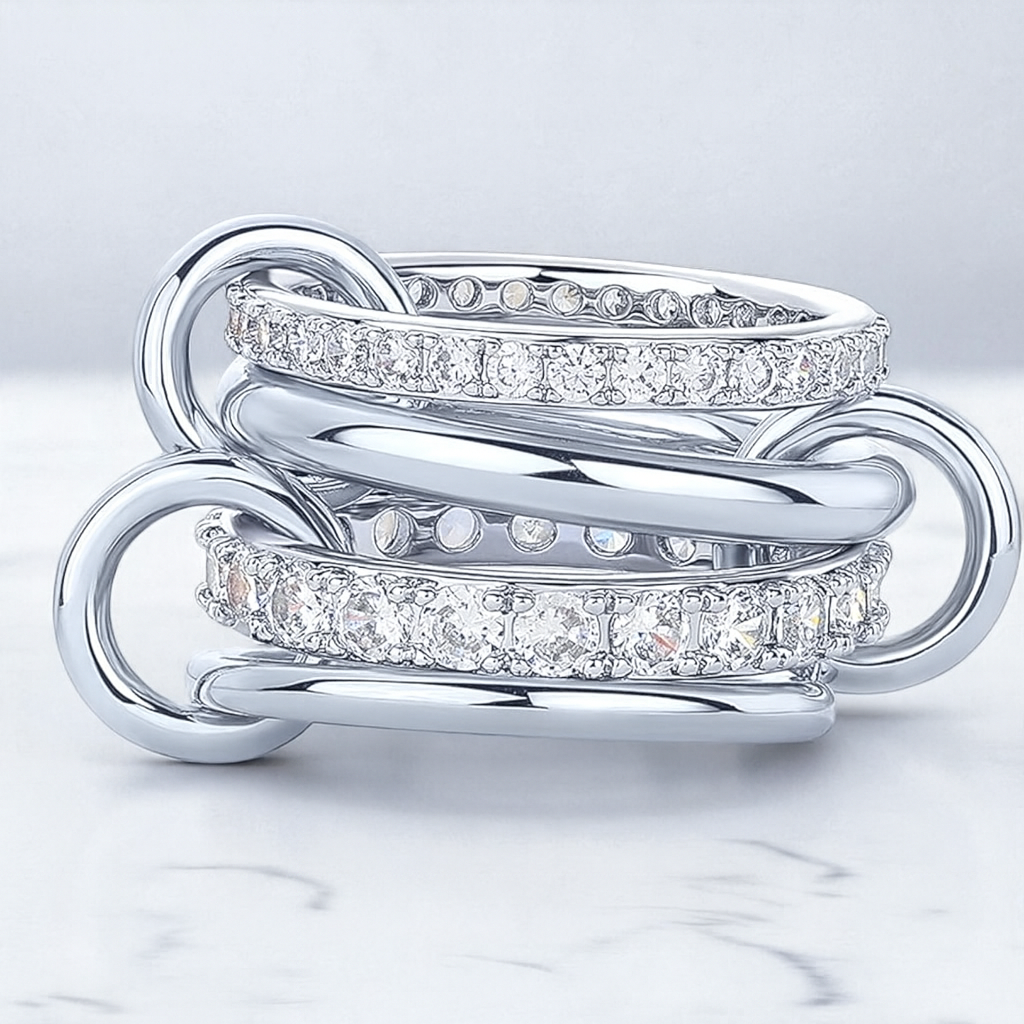 Lab Grown Diamond Interlocked Multi-Band Ring • 14K Two-Toned Gold Connector Ring