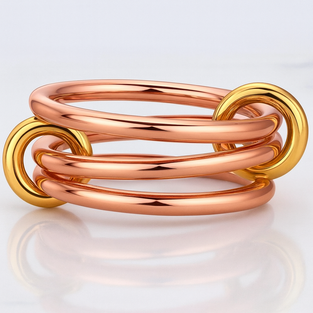 14K Solid Gold Two-Toned Multi Link Connector Ring, Multi Link Connector Ring