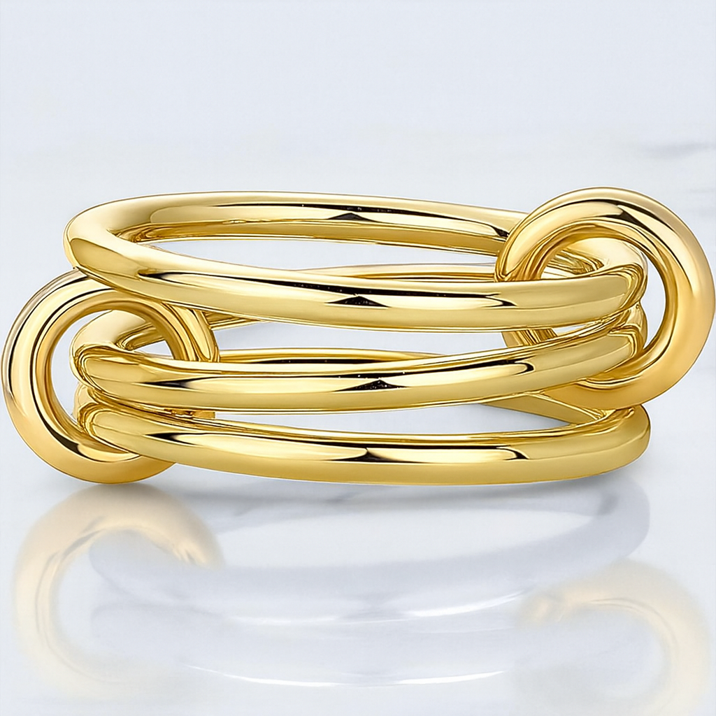 14K Solid Gold Two-Toned Multi Link Connector Ring, Multi Link Connector Ring