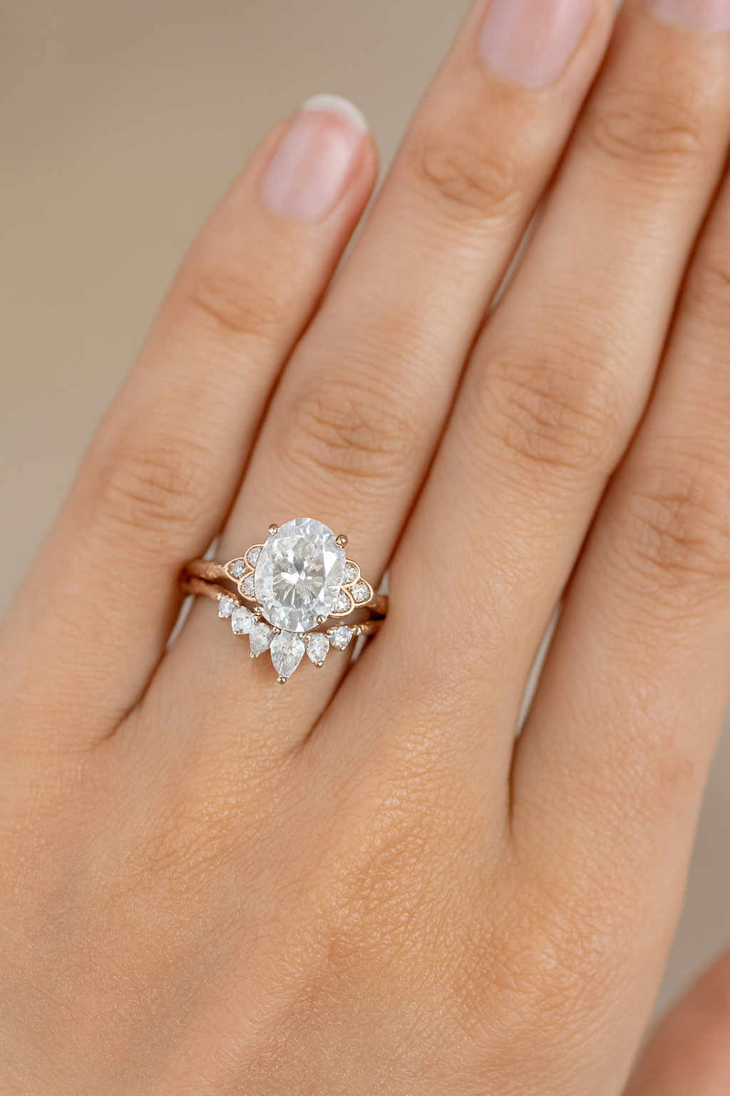 1.710ct Oval Cut Lab Grown Diamond Engagement Ring Set
