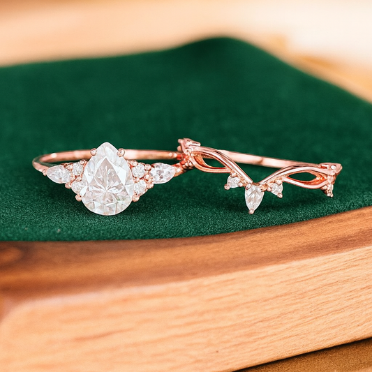 1.600ct Pear Lab Grown Diamond Engagement Ring Set