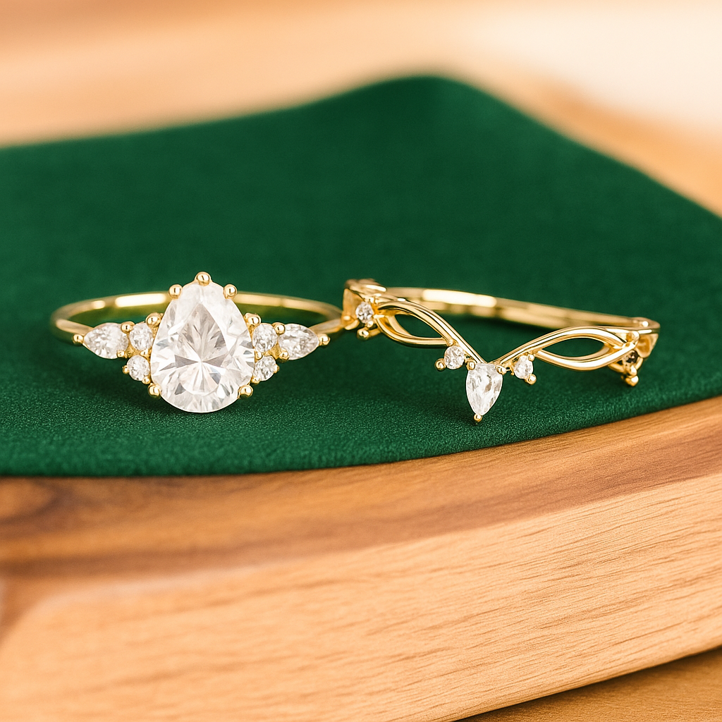 1.600ct Pear Lab Grown Diamond Engagement Ring Set