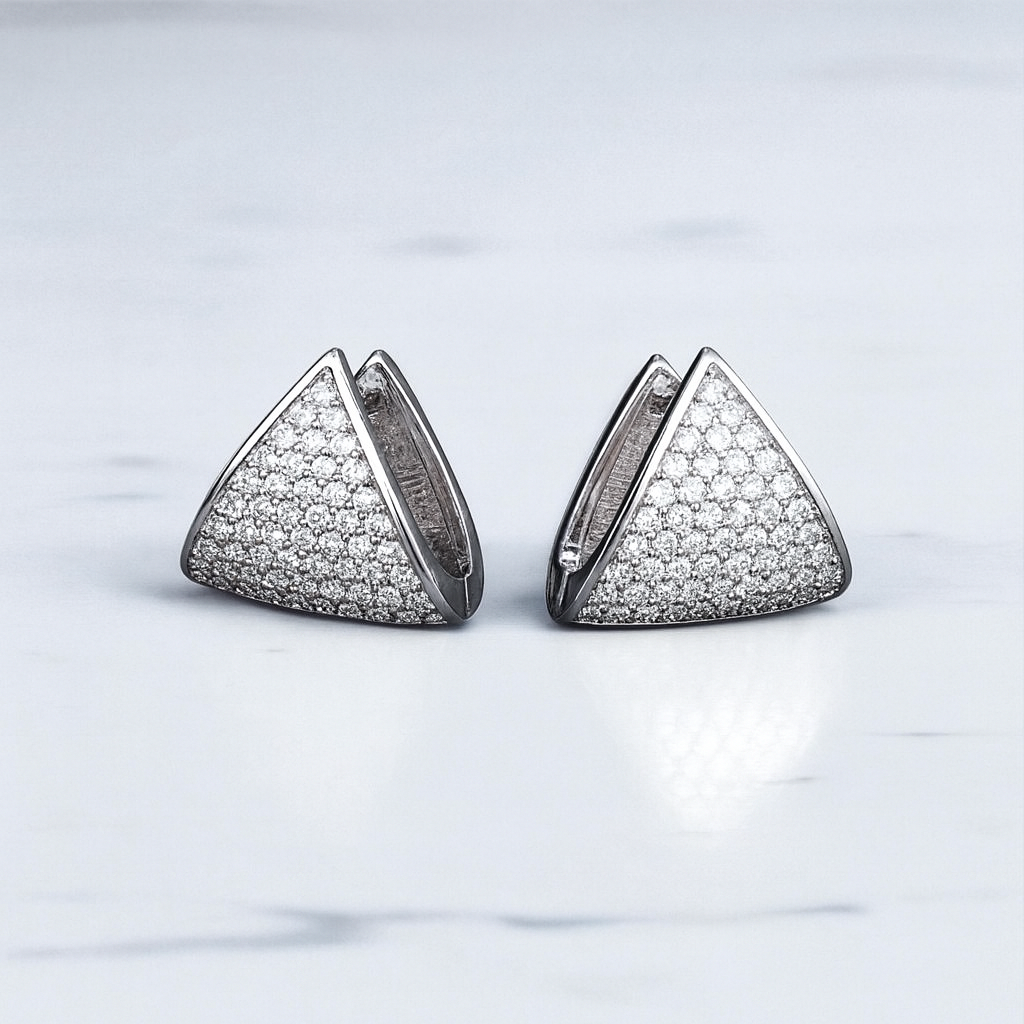 1 Ct Lab Grown Diamond Pavé Triangle Hoop Earrings